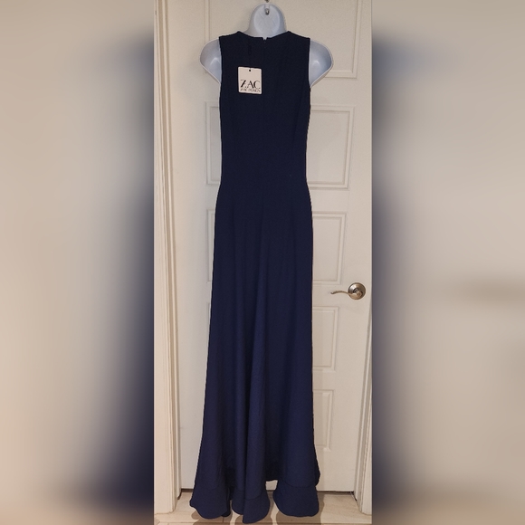 ZAC Zac Posen Janice Slit Ruffle Gown Navy - Picture 7 of 14